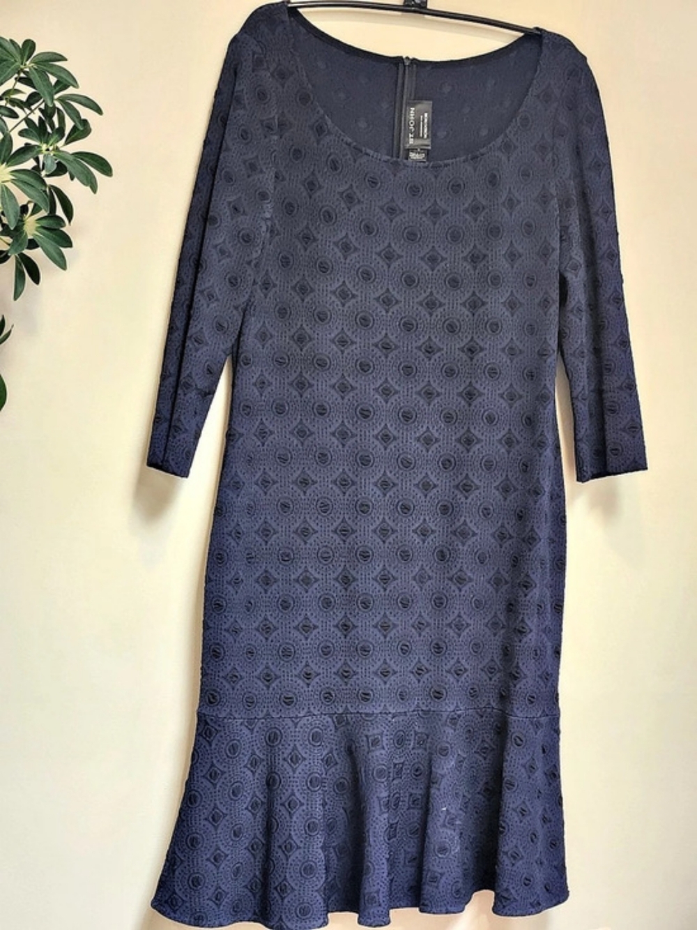 St. John Geometric Lace Midi Dress in Blue Size 10